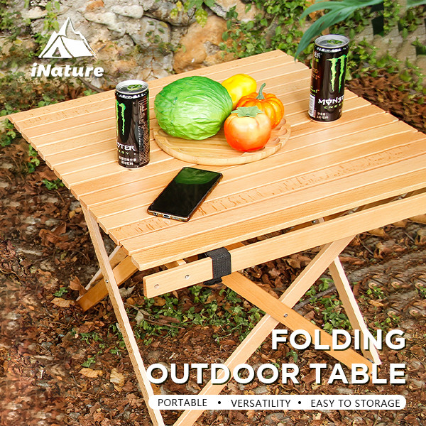 Wood Small Portable Camping Table With Two Adjustable Height Best Folding Camping Table