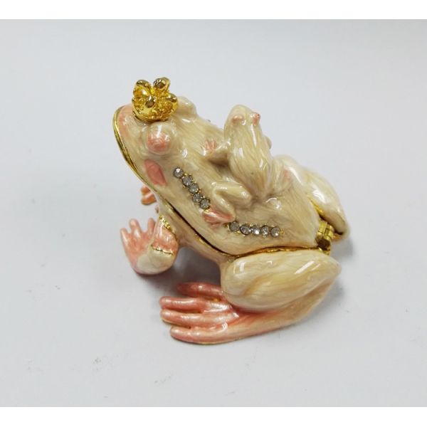 Bejewelled Promotional Gift Alloy Hand painted frog and crab playing on lotus meta frog trinket boxes