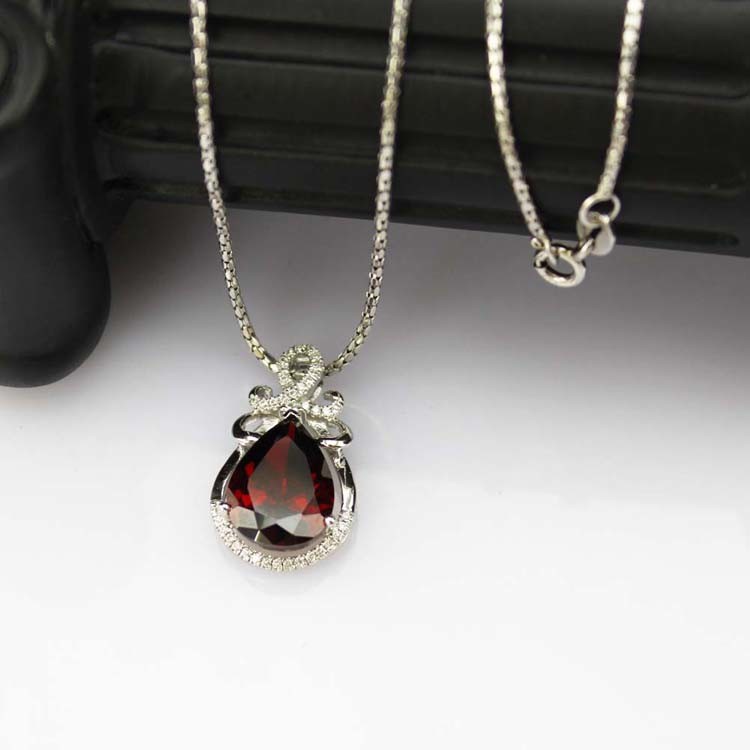 Fashion Silver Jewelry Pear-Shaped Garnet Cubic Zircon Pendant(PSJ0405)