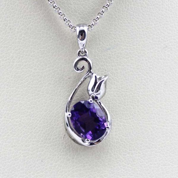 Fashion Jewelry Sterling Silver 7mmx9mm Oval Amethyst Cubic Zircon Pendant (PSJ0400)
