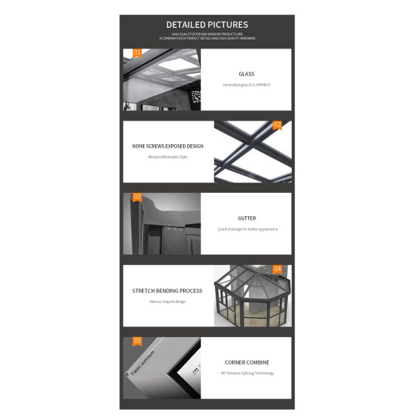 Waterproof Free Standing Sunroom For Winter Garden Aluminum Frame Tempered Glass
