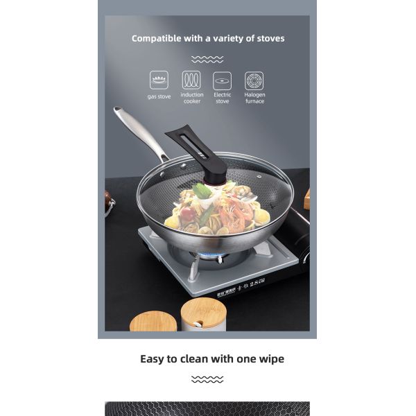 High Capacity Honeycomb Kitchen Frypan Non Stick Stainless Steel With Lid