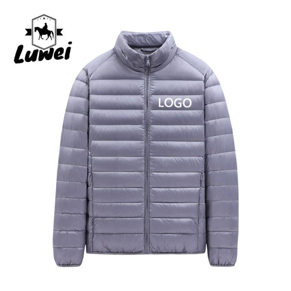 Utility Thin Cotton Padded Coat Zipper Stand Collar Down Puffer Jacket For Men