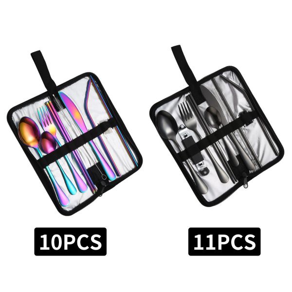 Portable Travel Stainless Steel Cutlery Set, Reusable With A Case For Fixing Tableware 11 Pieces