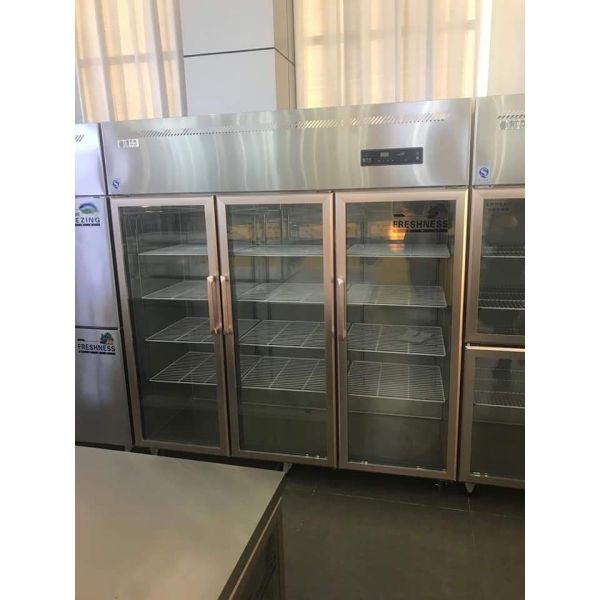 Three door glass door stainless steel refrigerated fresh-keeping frozen food meat ice cream display vertical freezer