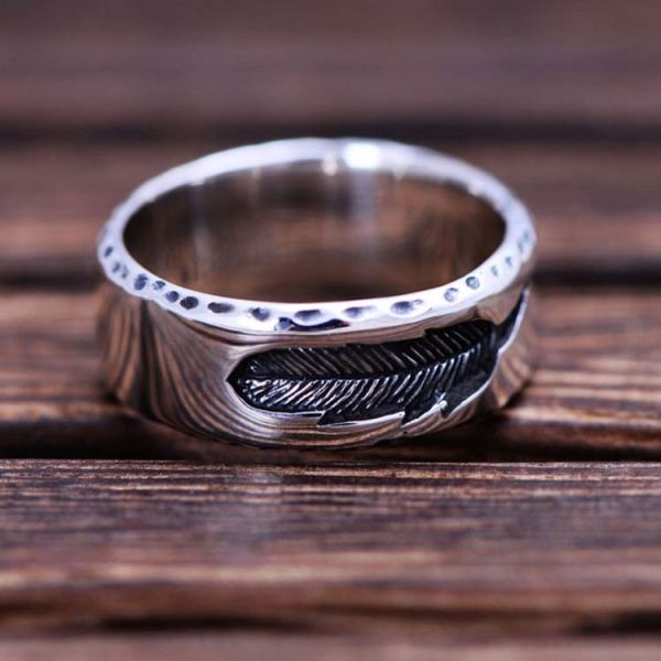 Mens Womens Simple Plain 925 Sterling Silver Feather Band Ring Finger Jewelry（XH051739W）