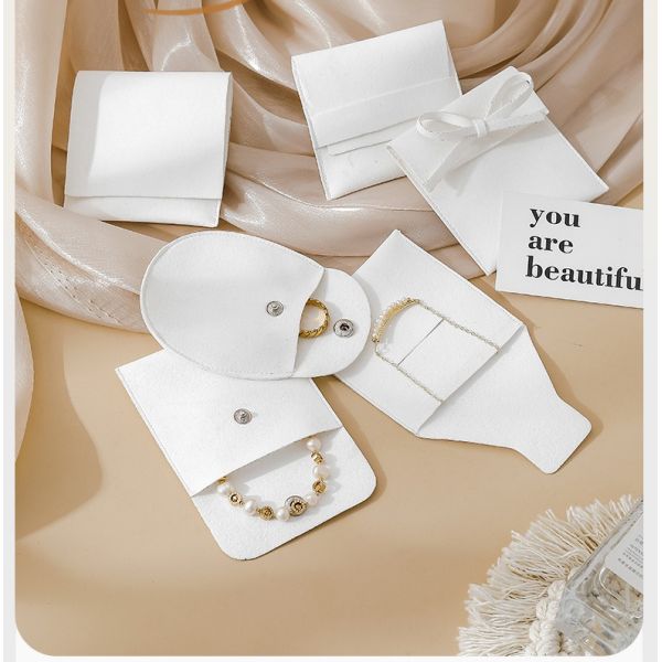 Customized LOGO White Velvet Bag Jewelry Accessories Thickened Snap Button Bag Anti-Oxidation Jewelry Storage Bag