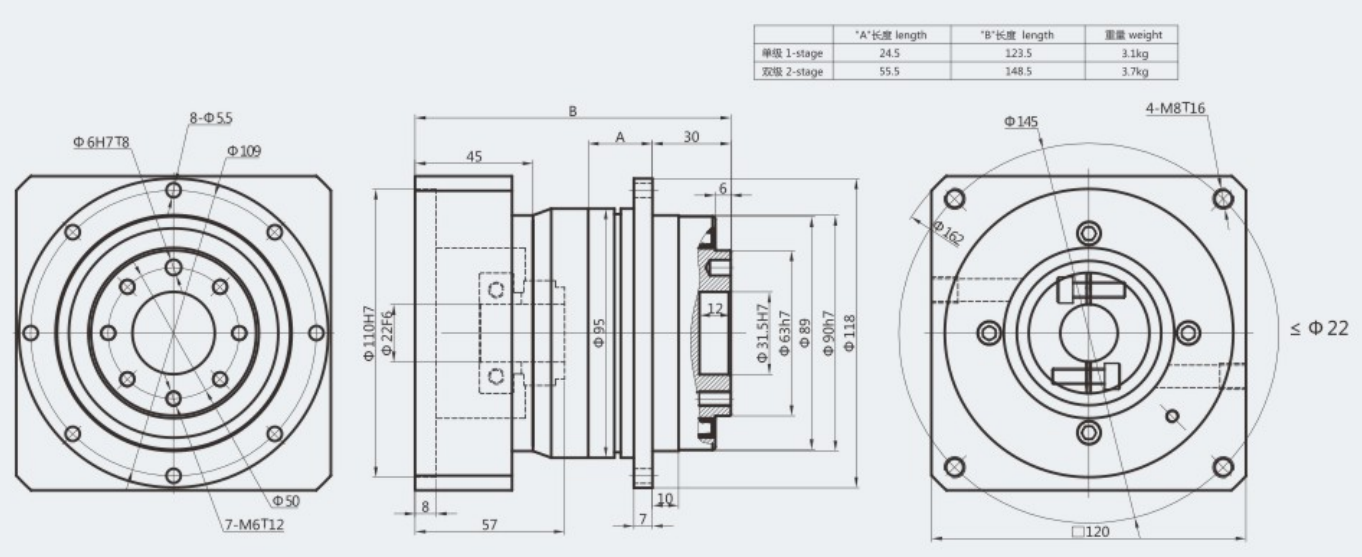 VGH90 80mm Flange Output Planetary Speed Reducer Gearbox Hollow Shaft