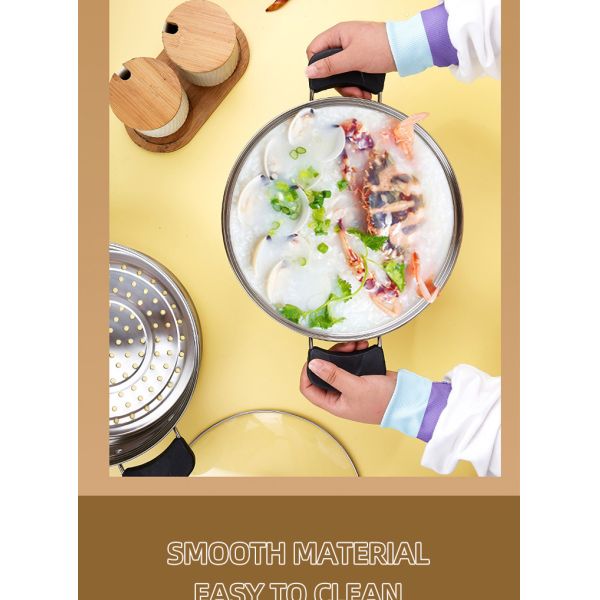 Factory Wholesale Two Layers Stainless Steel Saucepot Food Steamer Pots Circle Soup Pot With Glass Lid