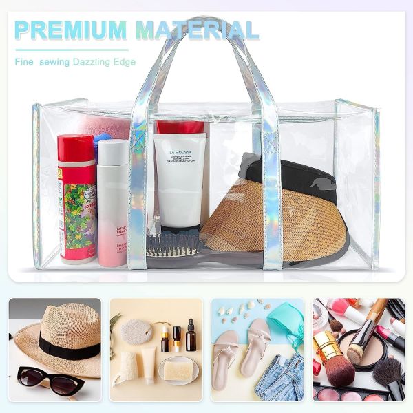 Tote Bag for Women Clear Gym Bag PVC Beach Bag Sports Duffel Bag with Durable Metal Zipper (One Clear Bag)