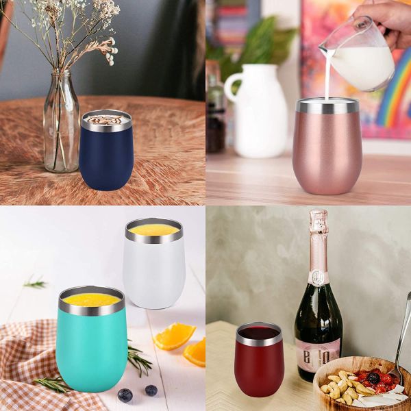 12 Oz Stainless Steel Tumbler With Straw , Stainless Steel Insulated Wine Tumbler With Straws