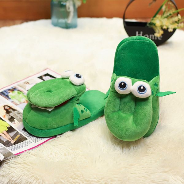 Y-Z Women Fluffy Fuzzy crocodile Winter Thick Sole Nonslip Plush Cartoon Animal Cute Funny House Indoor slippers