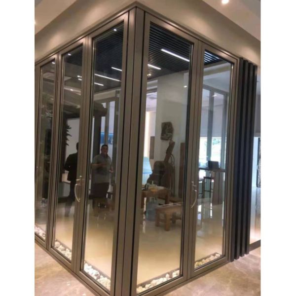 Vertical Anodized Aluminium Folding Door Double Glazed French Doors