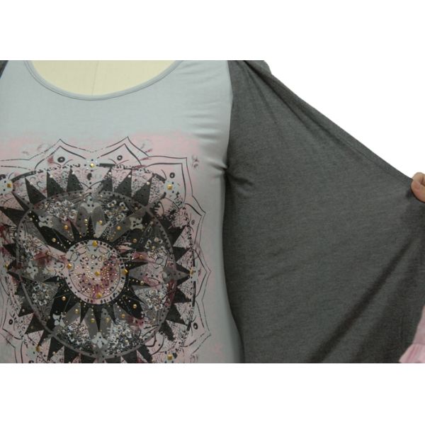 Ladies Casual Long Sleeve T Shirt Open Front Cardigan And Front Print With Metical Studs