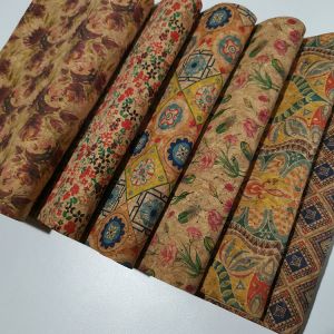 Tropical Flowers Vegan Leather Printed Cork Fabric