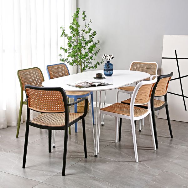 Rattan Restaurant Chair Plastic Stackable PP Plastic Dining Armchair