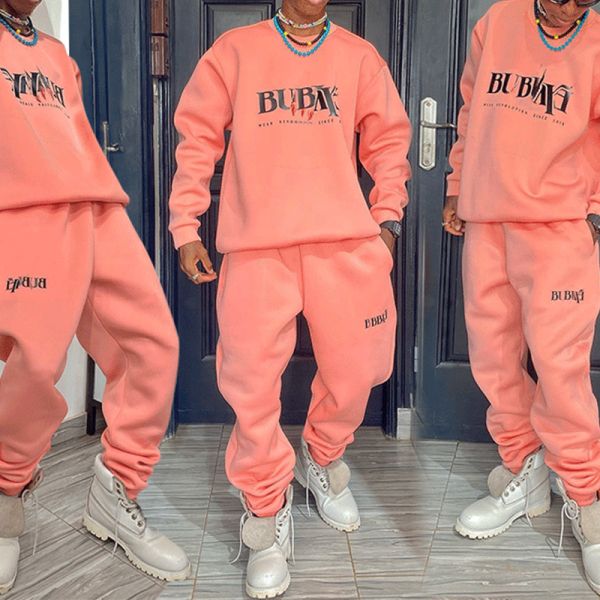 Screen Printed Logo Streetwear Tracksuit Sweatshirt And Sweatpants Set XXS-5XL