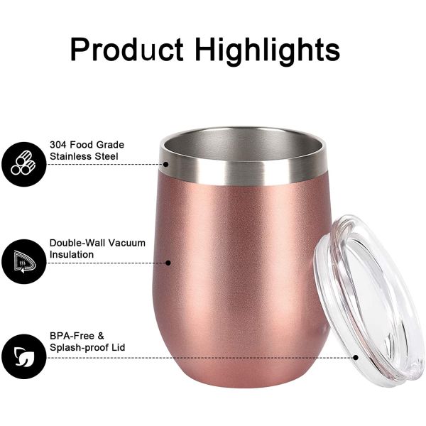 12 Oz Stainless Steel Tumbler With Straw , Stainless Steel Insulated Wine Tumbler With Straws