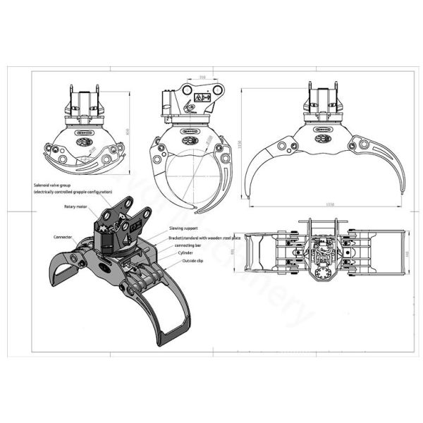Hydraulic 360 Rotating Log Grapple For Excavator Q355B Material