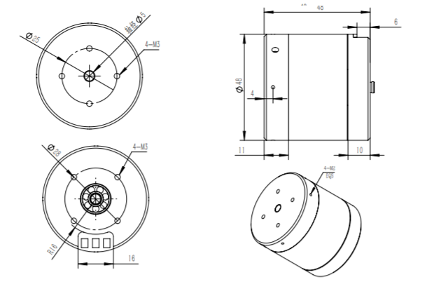 Black Underwater Brushless Dc Motor , Submersible Underwater Propeller Motor SW4025