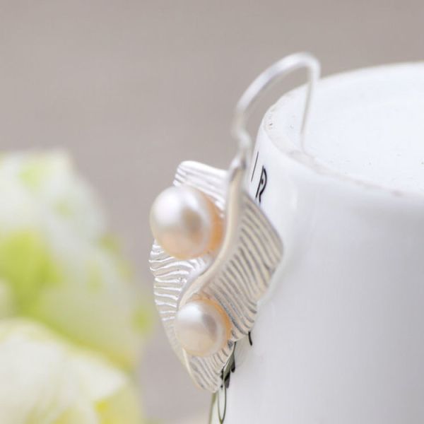 terling Silver Pearl Vintage Feather Dangle Earring (051023W)