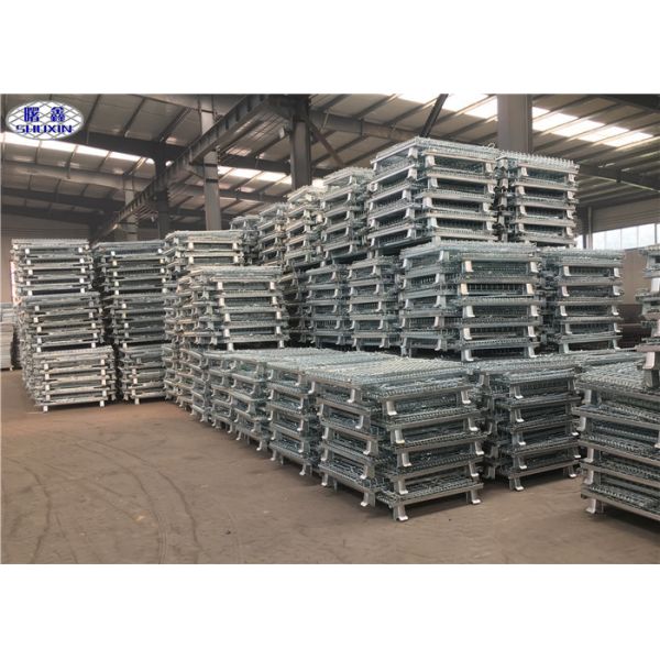 Workshop Storage Wire Mesh Pallet Cages , Galvanized Welded Industrial Storage Cage