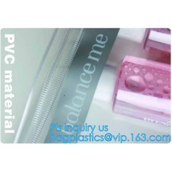 Eco-friendly Red Clear Slider Zipper PVC Cosmetic Make Up Bikini Bag, pvc zipper lock slider bag