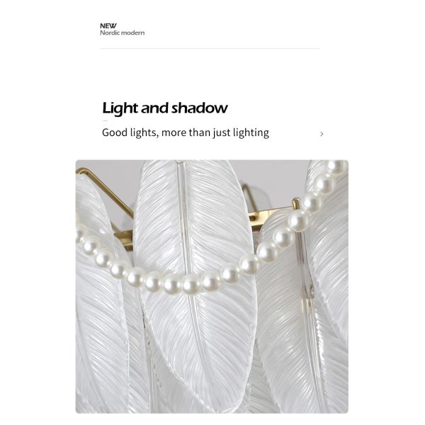 Modern Simple Pearl Feather Glass Chandelier Luxury Living Room Lamp Bedroom Dining Room White Chandelier(WHCY-253)