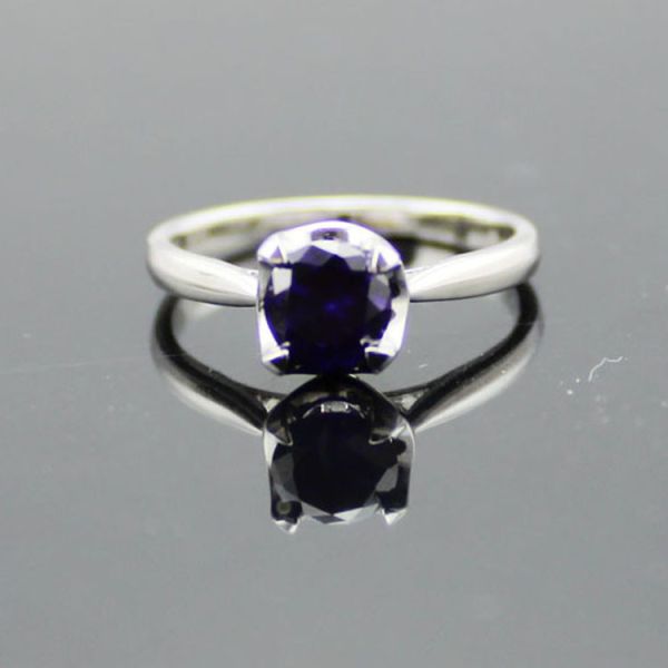 Women 925 Silver Jewelry 5mm Round Blue Topaz Cubic Zircon Ring(R258)