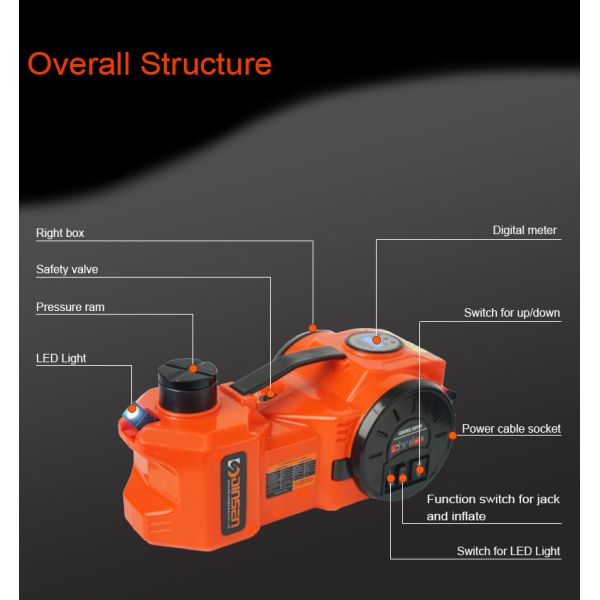 5T 12V Electric Hydraulic Car Jack With Digital Meter Double Cylinder Air Pump