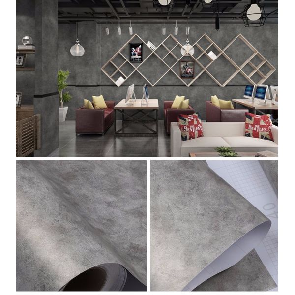 Waterproof Adhesive Cement Effect Wallpaper Removable White Concrete Effect Wallpaper