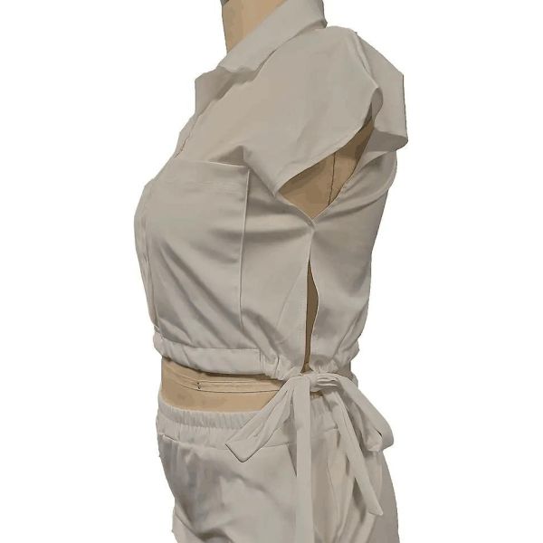 Women&prime;s Sexy Summer Two Piece Outfits Button Down Crop Top Short Sleeve Tracksuit Sets with Pockets Plus Size Suit for Women