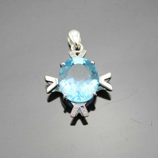 Women Jewelry 10x12mm Oval Blue Topaz Cubic Zircon Pendant Necklace (E07P)