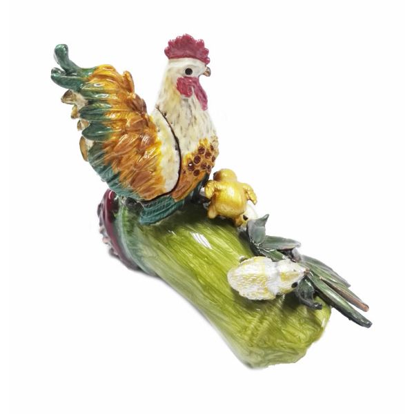Hot sale antique rooster cock animal shape metal hand painted decortive jewelry box