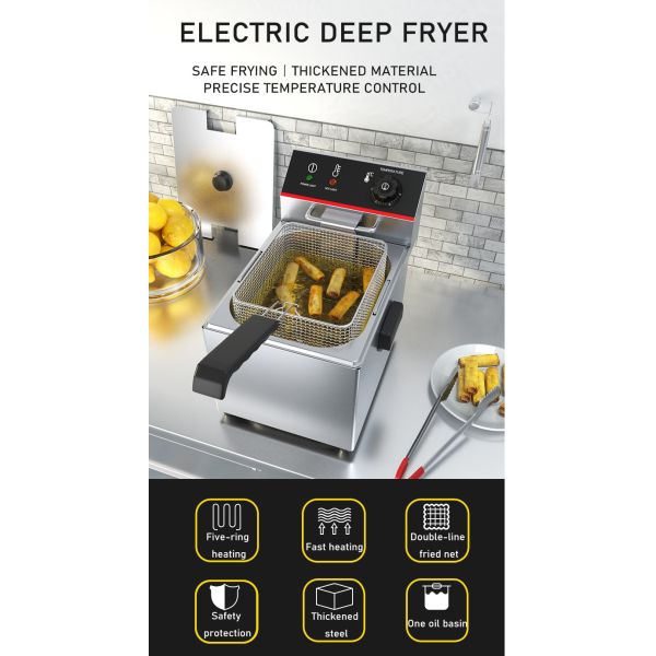 Commercial Kitchen Equipment Electric Fryer Machine with Performance in 265x410x290mm Size