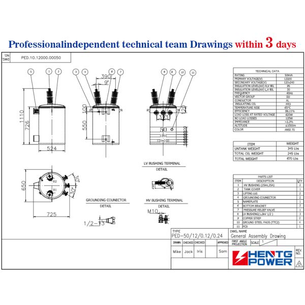 Transformer technical specifications label