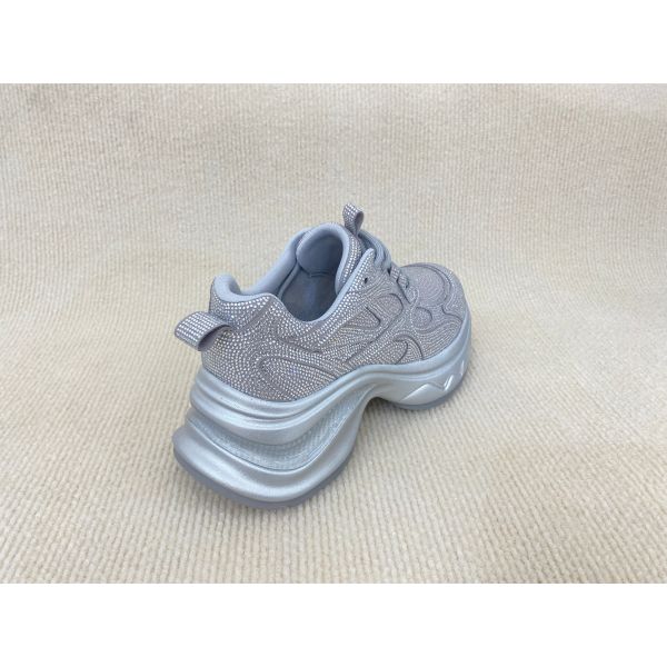 Women fashion sport shoes with bling rhinestone breathable upper grey black