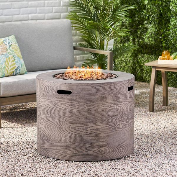 Outdoor Brazier Stocked Propane Gas Fire Pit Wood Pattern Brown