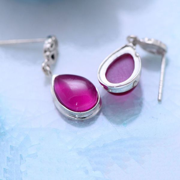 Sterling 925 Silver Synthetic Ruby Drop Earrings(035611W)
