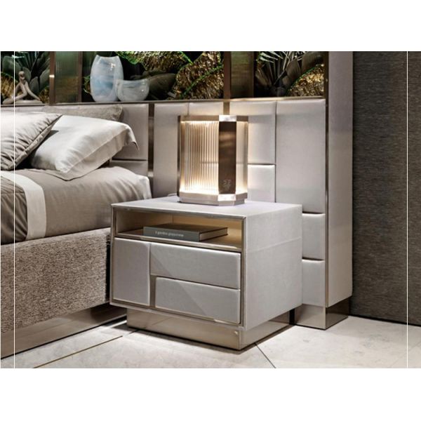 Matted Leather Modern Bedside Tables White Solid Wood Nightstand