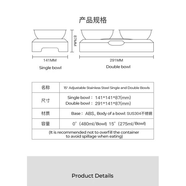 Pet Food Dog Feeder With Stainless Steel Bowl Raised Dog Bowls Non Spill Dog Bowl