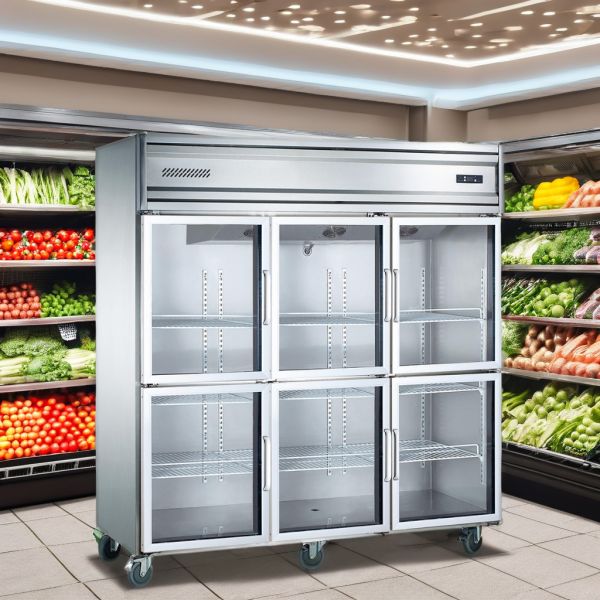 Commercial 1400L Upright Freezer Six-Door Vertical Refrigeration Equipment Single-Temperature Display Kitchen Chiller