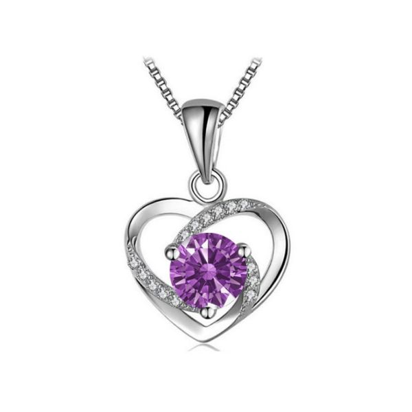 5A CZ Sterling Silver Heart Pendant Necklace