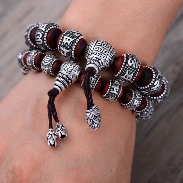 Women and Men Sterling Silver Wrap Sandalwood Bead Strand Bracelet Couples Jewelry(B20180102)