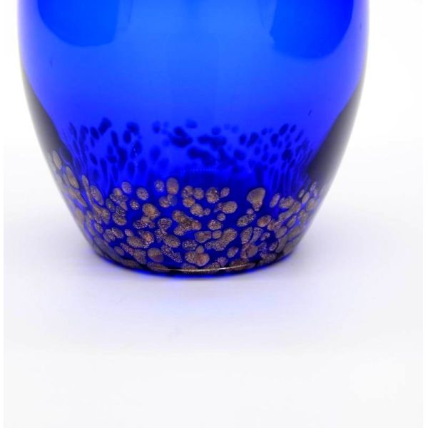 Solid Cobalt Blue Whisky Tumbler Glass With Golden Stone