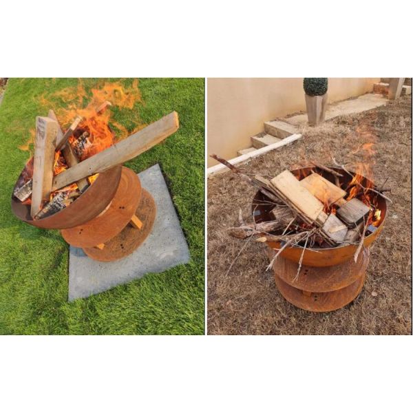 Camping Rusty Firewood Storage Brazier Corten Steel Round Fire Bowl Barbecue