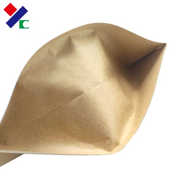 ASTM Kraft Paper Front Clear Stand Up Zipper Pouch Tear Notch Food Grade