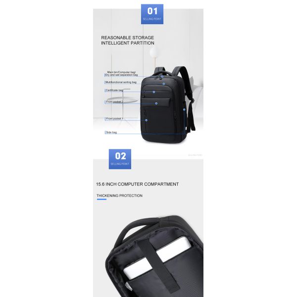 ISO9001 Duffel Bag Interior Zipper Pocket Men Business Backpack 23 Litre
