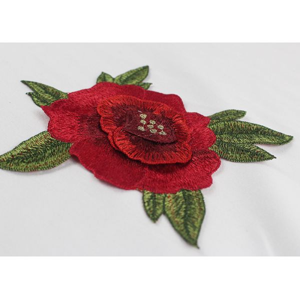 Red Flower Embroidered Applique Patches Sew On 16*16 cm For Clothing Decoration