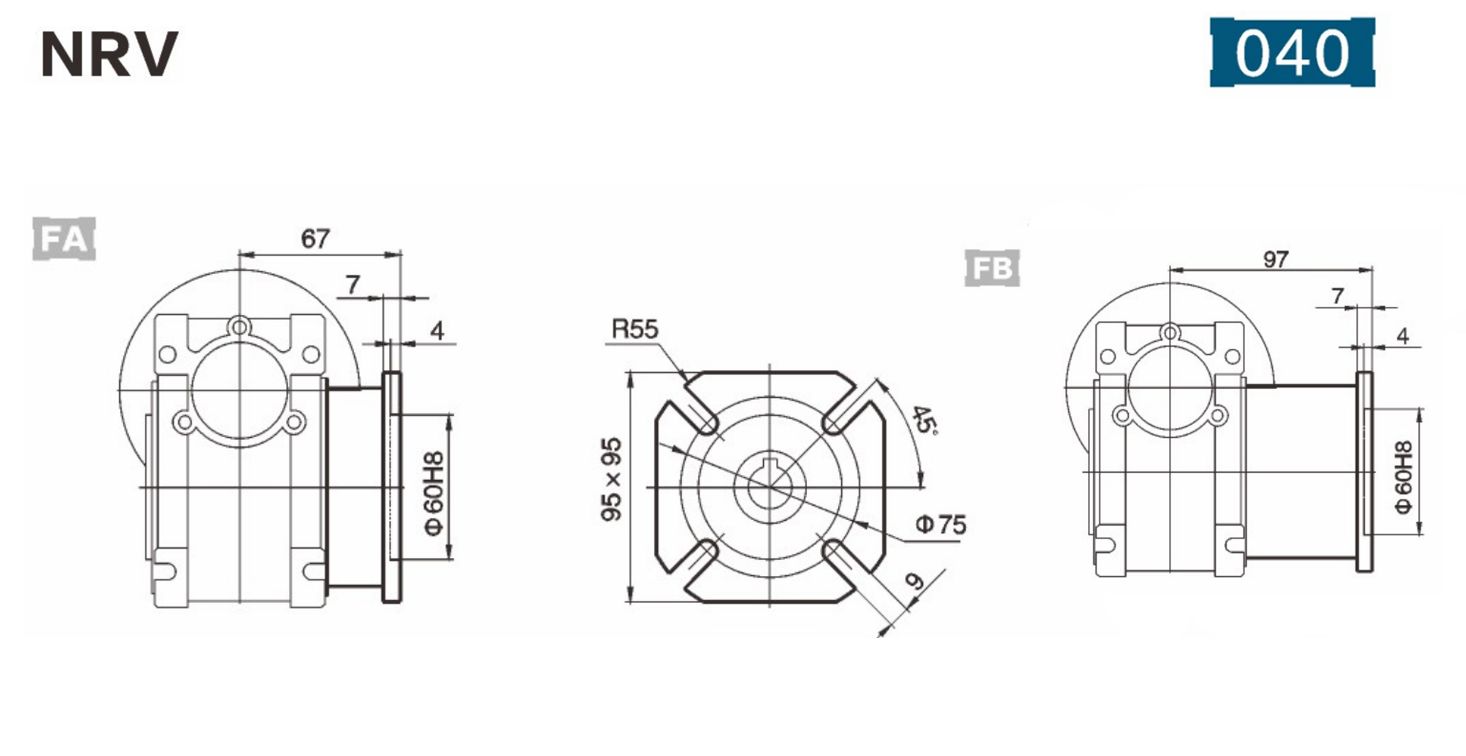 NRV040 Worm Gearbox Double Shaft , 120W Worm Reducer Gearbox